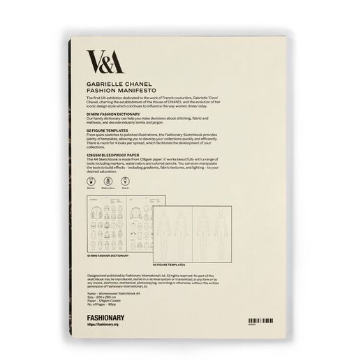 V&A Chanel A4 fashion illustration sketchbook with templates